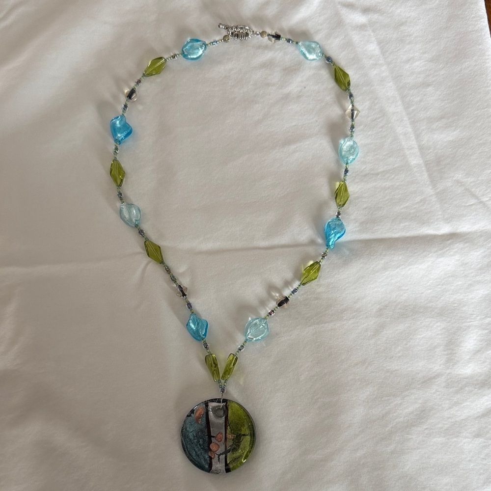 Vibrant Blue and Green Beaded Necklace